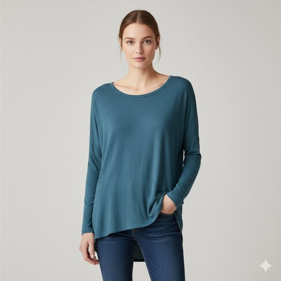 Aritzia Wilfred Free Women's Top T-shirt Teal green Boxy Long Sleeve Size XS - Picture 1 of 7